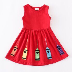 Boutique Back to School Crayon Girls Sleeveless Red Dress